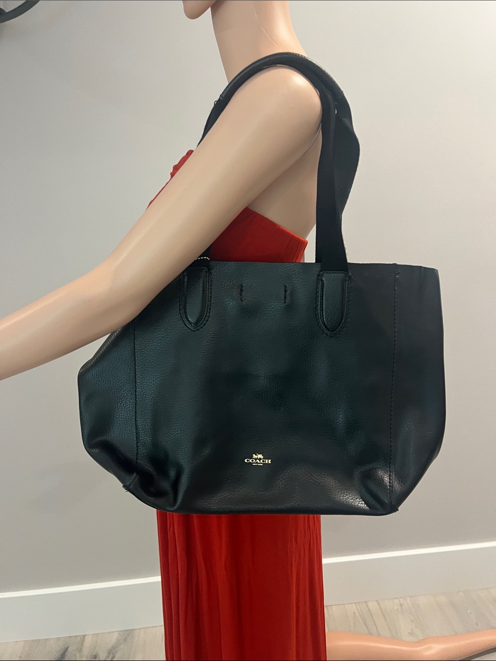 Coach Black Leather Tote with Gold Logo
